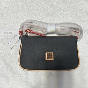 Dooney & Bourke Black Crossbody Bag with Tan and Red Accents
